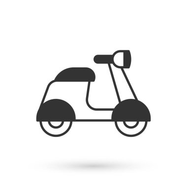 Beyaz arka planda gri Scooter simgesi izole edildi. Vektör