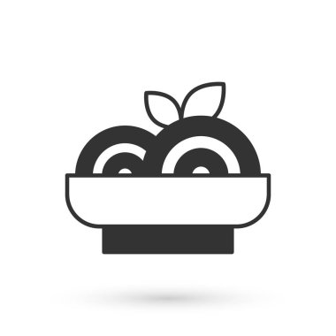 Beyaz arka planda izole edilmiş gri makarna ikonu. İtalyan restoranı. Vektör