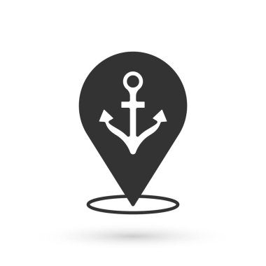 Beyaz arkaplanda çapa simgesi olan gri harita işaretçisi. Vektör