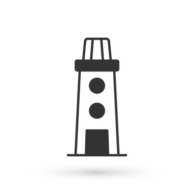 Gri Deniz feneri simgesi beyaz arkaplanda izole edildi. Vektör