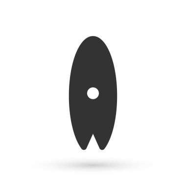 Beyaz arka planda gri sörf tahtası simgesi izole edildi. Sörf tahtası. Olağanüstü bir spor. Spor malzemeleri. Vektör