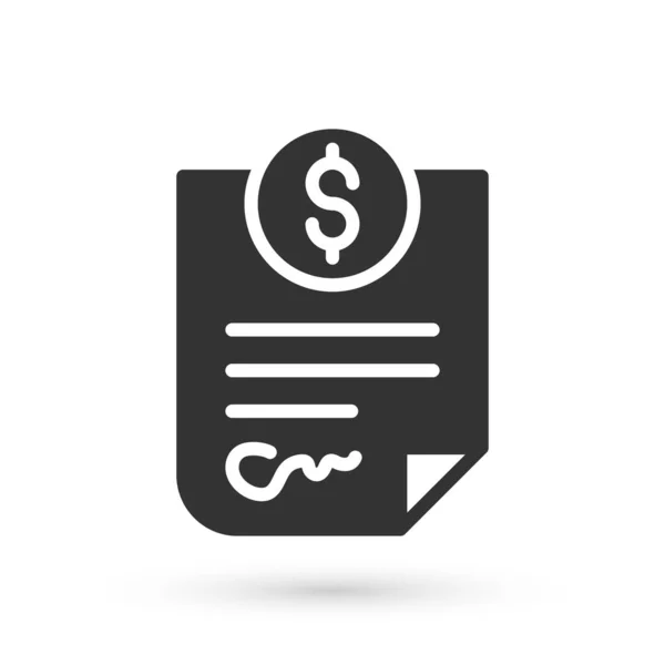 Grijs Contract geld pictogram geïsoleerd op witte achtergrond. Bankdocument dollardossier financiert geldpagina. Vector — Stockvector