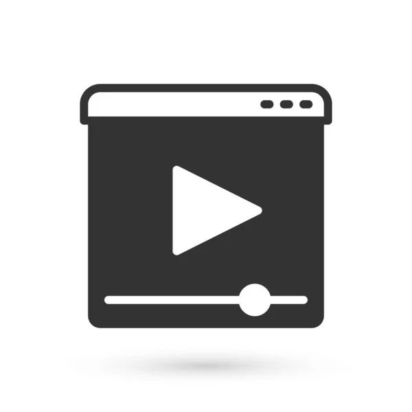 Grey Online reproduzir ícone de vídeo isolado no fundo branco. Tira de filme com sinal de jogo. Vetor — Vetor de Stock