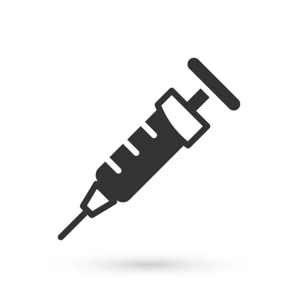 Szara ikona strzykawki na białym tle. Strzykawka do szczepionki, szczepienia, wstrzyknięcia, szczepionka przeciw grypie. Sprzęt medyczny. Wektor — Wektor stockowy