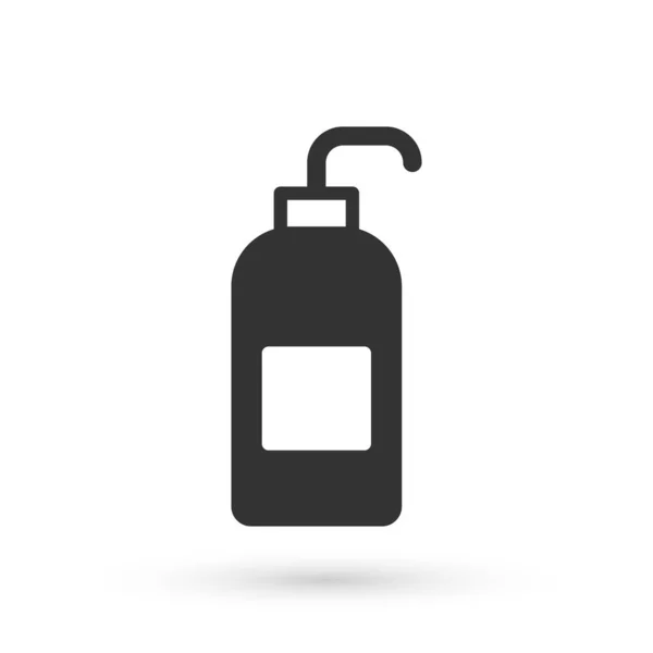 Botella gris de jabón líquido antibacteriano con icono del dispensador aislado sobre fondo blanco. Antiséptico. Desinfección, higiene, cuidado de la piel. Vector — Vector de stock