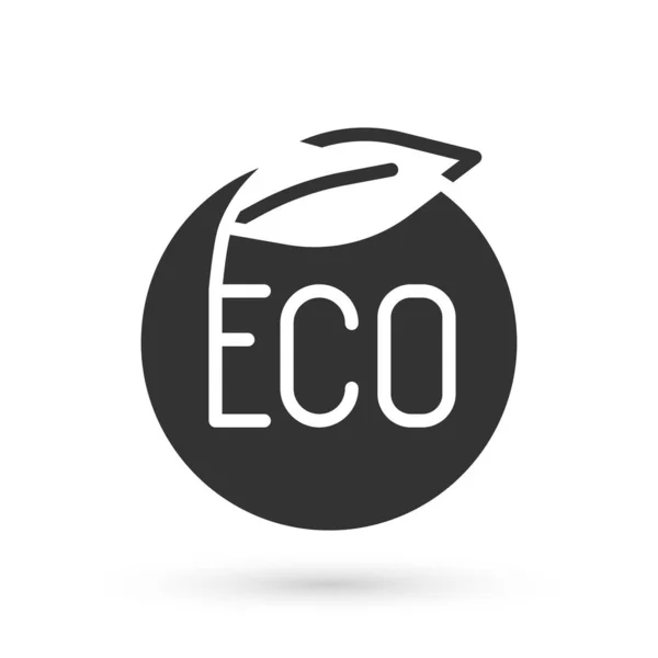 Banner gris, etiqueta, etiqueta, logotipo para eco verde icono de alimentos saludables aislados sobre fondo blanco. Producto ecológico. Pegatina de comida saludable. Vector — Archivo Imágenes Vectoriales