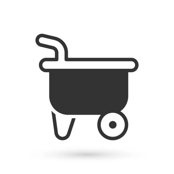 Gris Wheelbarrow icono aislado sobre fondo blanco. Equipo de herramientas. Agricultura carro rueda granja. Vector — Vector de stock