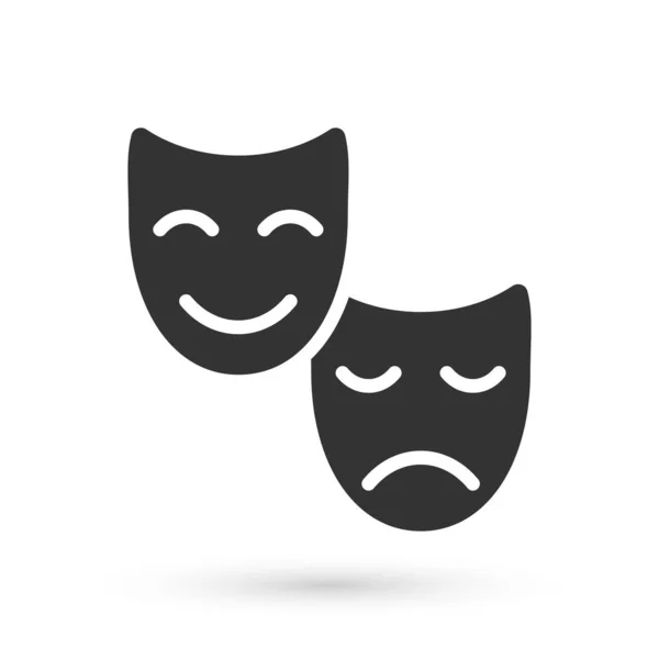 Grigio commedia e tragedia maschere teatrali icona isolata su sfondo bianco. Vettore — Vettoriale Stock