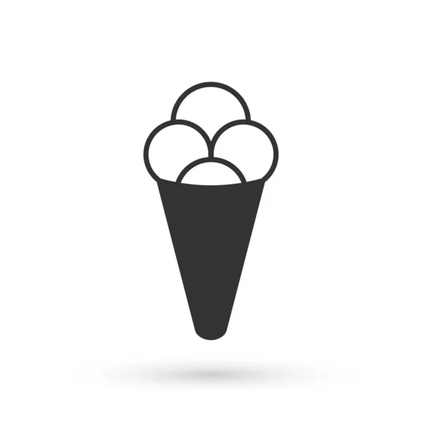 Серый мороженое в вафельном конусе значок изолирован на белом фоне. Милый символ. Вектор — стоковый вектор