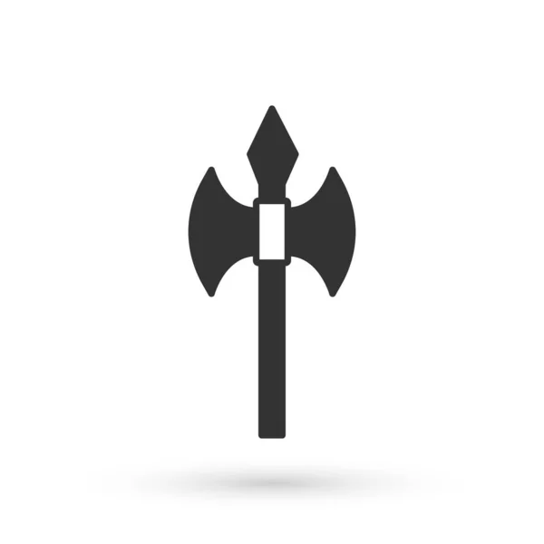 Ícone de machado medieval cinzento isolado sobre fundo branco. Machado de batalha, machado carrasco. Arma medieval. Vetor —  Vetores de Stock