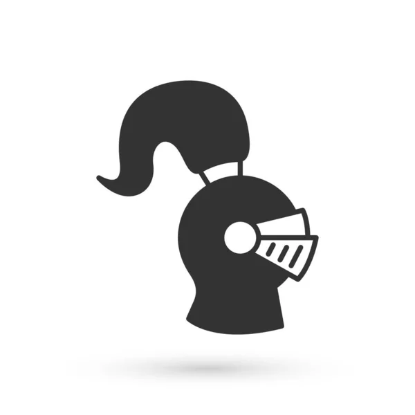 Casco de hierro medieval gris para icono de protección de la cabeza aislado sobre fondo blanco. Casco de caballero. Vector — Vector de stock