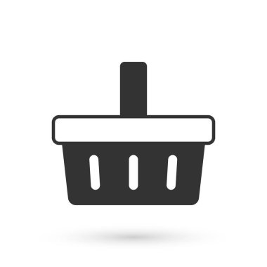 Gri alışveriş sepeti simgesi beyaz arkaplanda izole edilmiş. İnternetten satın alma konsepti. Servis tabelası. Alışveriş arabası sembolü. Vektör