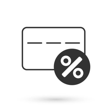 Beyaz arka planda yüzde ikonu olan gri indirim kartı. Sadakat puanı kartı. Vektör