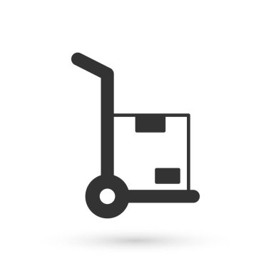 Gri El kamyonu ve beyaz arka planda izole edilmiş kutu simgesi. Dolly sembolü. Vektör