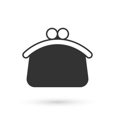 Beyaz arka planda gri cüzdan simgesi izole edildi. Çanta ikonu. Nakit tasarruf sembolü. Vektör