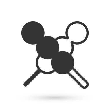 Beyaz arka planda izole edilmiş tahta çubuk ikonunda gri köfteler. Etli şiş. Vektör