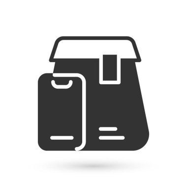 Grey Online sipariş ve fast food dağıtım ikonu beyaz arka planda izole edildi. Vektör