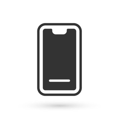 Gri Gıda, beyaz arka planda izole edilmiş mobil ikon siparişi veriyor. Cep telefonuyla sipariş verin. Restoran yemek teslimatı konsepti. Vektör