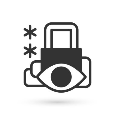 Gri Siber güvenlik simgesi beyaz arka planda izole edildi. Dijital devre kartında kapalı asma kilit. Güvenlik kavramı. Dijital veri koruması. Vektör