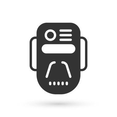 Gri Yapay Zeka robot simgesi beyaz arkaplanda izole edildi. Makine öğrenme, bulut hesaplama. Vektör