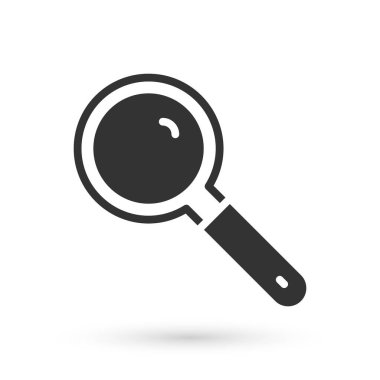 Beyaz arka planda gri büyüteç simgesi izole edildi. Arama, odaklanma, yakınlaştırma, iş sembolü. Vektör