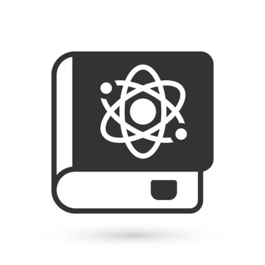 Beyaz arka planda izole edilmiş fizik ikonu hakkında gri kitap. Vektör