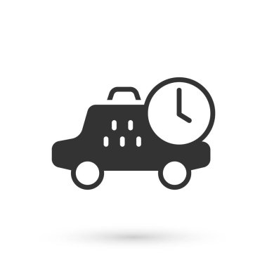 Gri Taksi bekleme süresi simgesi beyaz arka planda izole edildi. Araba teslimatı, program gezisi. Vektör
