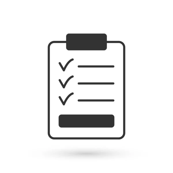 Portapapeles gris con icono de lista de verificación aislado sobre fondo blanco. Símbolo de lista de control. Encuesta o formulario de respuesta al cuestionario. Vector — Archivo Imágenes Vectoriales