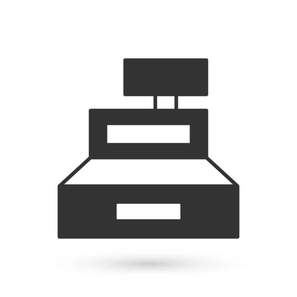 Graue Kasse mit einem Kontrollsymbol auf weißem Hintergrund. Kassenzeichen. Kassensymbol. Vektor — Stockvektor