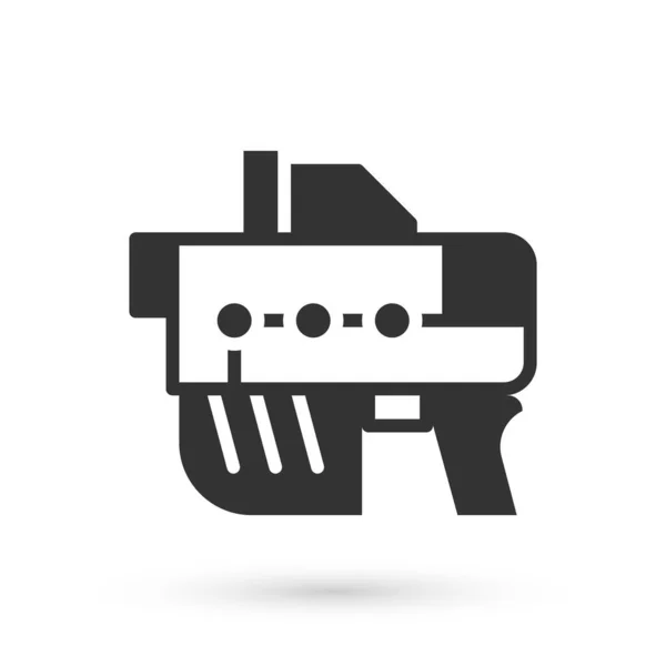 Cinza Futurista ícone blaster arma espacial isolado no fundo branco. Pistola laser. Arma alienígena. Vetor — Vetor de Stock