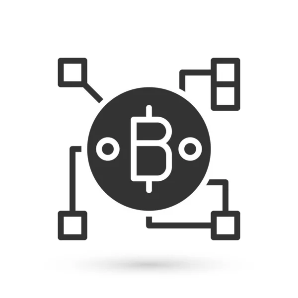 Gri Blockchain teknolojisi Bitcoin simgesi beyaz arka planda izole edildi. Soyut geometrik blok zincir ağ teknolojisi işi. Vektör — Stok Vektör