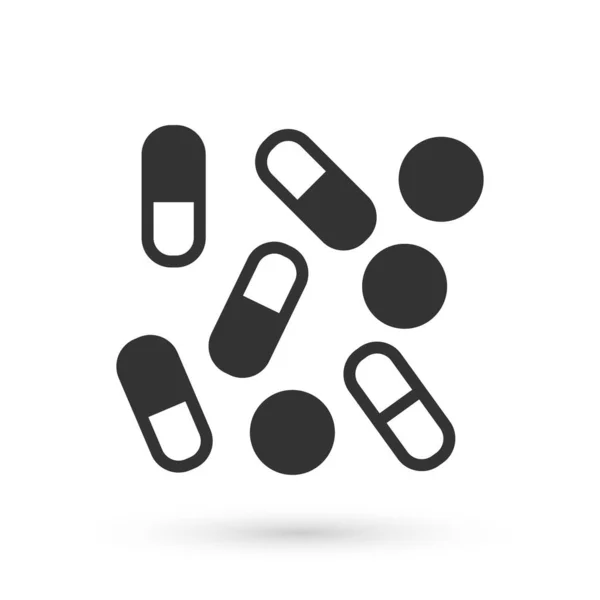 Иконка биовзламывания бутылки с таблетками Grey Medical изолирована на белом фоне. Биохакинг в аптеке. Вектор — стоковый вектор