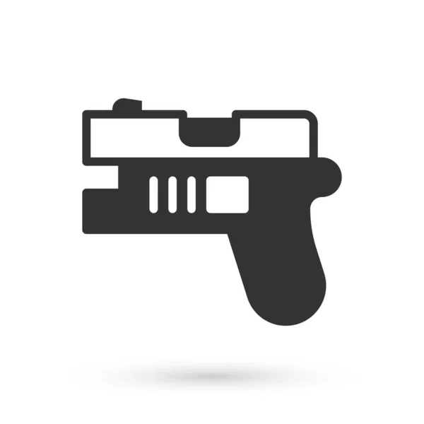 Grey Futuristic space gun blaster icon isolated on white background. Laser Handgun. Alien Weapon. Vector — Stock Vector