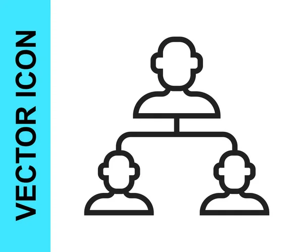 Linha preta Gráfico de organograma de hierarquia de negócios ícone de infográficos isolado no fundo branco. Estrutura organizacional corporativa elementos gráficos. Vetor — Vetor de Stock