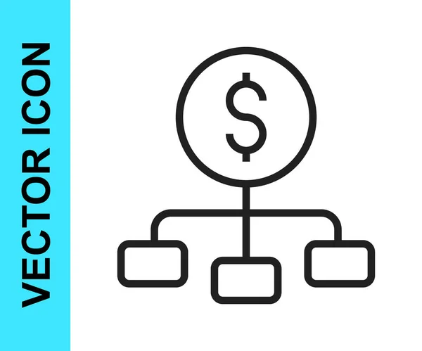 Ligne noire Dollar sur le dessus de l'icône de la hiérarchie financière isolé sur fond blanc. Vecteur — Image vectorielle