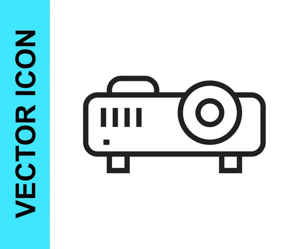 Linea nera Presentazione, film, film, icona del proiettore multimediale isolata su sfondo bianco. Vettore — Vettoriale Stock