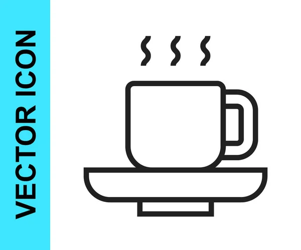 Línea negra Icono de taza de café aislado sobre fondo blanco. Taza de té. Café caliente. Vector — Vector de stock