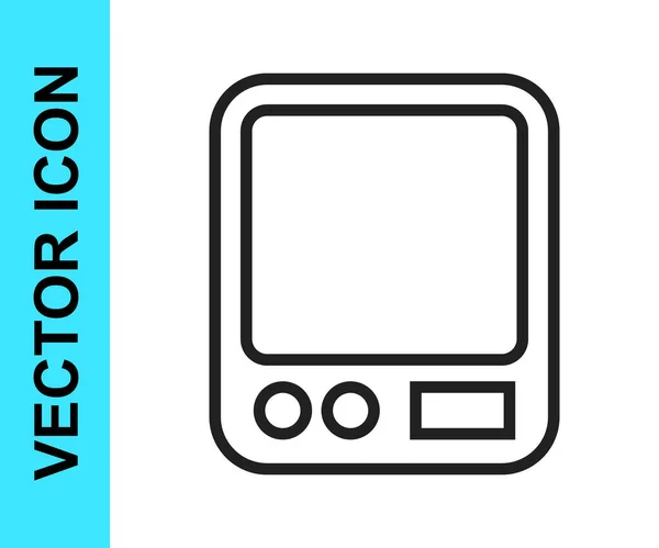 Línea negra Icono electrónico de escalas de café aislado sobre fondo blanco. Equipo de medición de peso. Vector — Vector de stock