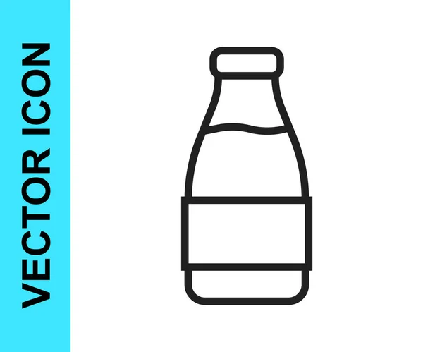 Schwarze Linie Geschlossene Glasflasche mit Milchsymbol isoliert auf weißem Hintergrund. Vektor — Stockvektor