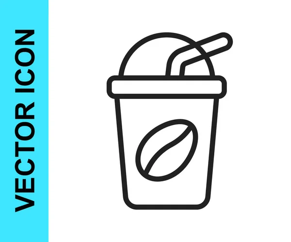 Línea negra Icono de café helado aislado sobre fondo blanco. Vector — Vector de stock