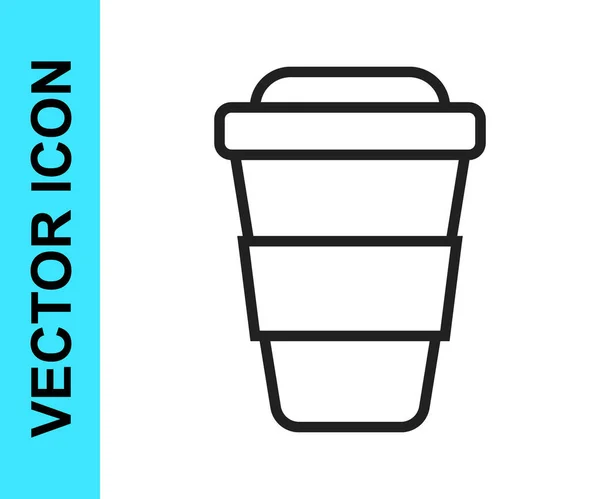 Ligne noire Tasse à café pour aller icône isolée sur fond blanc. Vecteur — Image vectorielle