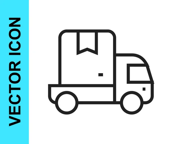 Zwarte lijn Levering vrachtwagen pictogram geïsoleerd op witte achtergrond. Vector — Stockvector