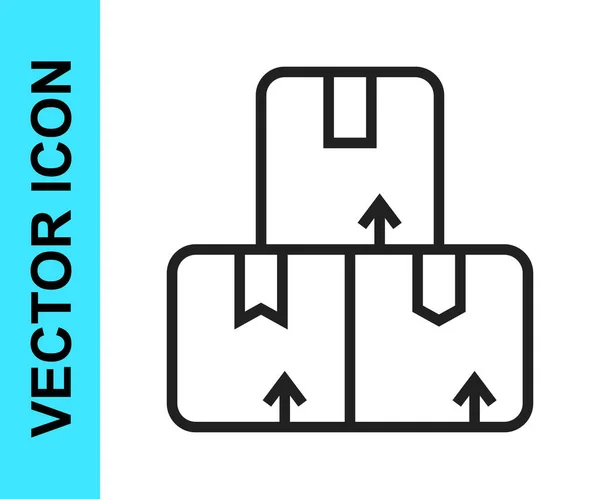 Schwarze Linie Kartonschachtel-Symbol isoliert auf weißem Hintergrund. Box, Paket, Paketschild. Lieferung und Verpackung. Vektor — Stockvektor