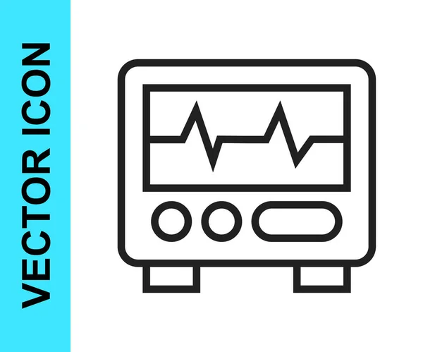 Schwarze Linie Computermonitor mit Kardiogramm-Symbol isoliert auf weißem Hintergrund. Überwachungssymbol. EKG-Monitor mit von Hand gezogenem Herzschlag. Vektor — Stockvektor