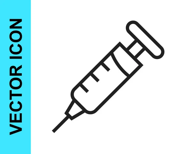 Ligne noire Icône de seringue isolée sur fond blanc. Seringue pour vaccin, vaccination, injection, vaccin antigrippal. Matériel médical. Vecteur — Image vectorielle