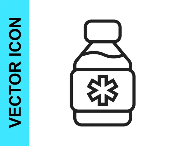 Schwarze Linie Flasche mit Medizinsirup Symbol isoliert auf weißem Hintergrund. Vektor — Stockvektor