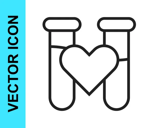 Zwarte lijn Testbuis of kolf met bloed pictogram geïsoleerd op witte achtergrond. Laboratorium, chemisch, wetenschappelijk glaswerk teken. Vector — Stockvector