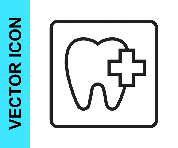 Schwarze Linie Dental Clinic Standort Symbol isoliert auf weißem Hintergrund. Vektor — Stockvektor