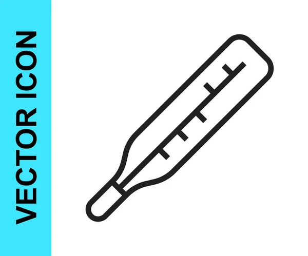 검은 선 의학 진단 아이콘을 위한 블랙 라인 의료 체온계 백인 배경에서 분리. Vector — 스톡 벡터