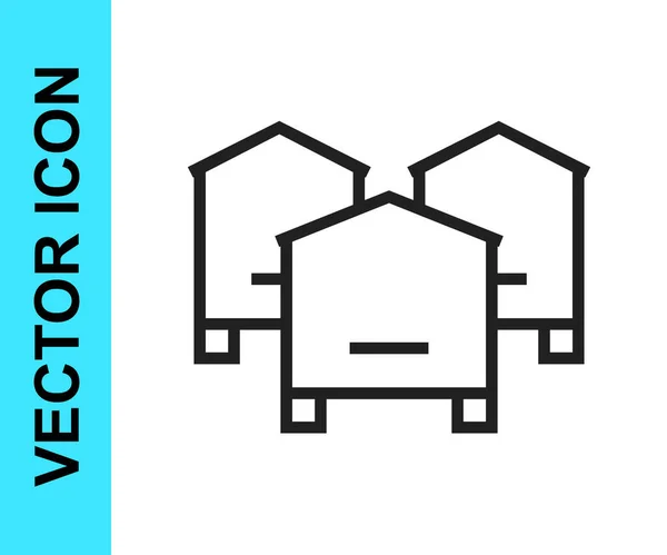 Ligne noire Ruche pour les abeilles icône isolée sur fond blanc. Symbole de ruche. L'apiculture et l'apiculture. Nourriture naturelle douce. Vecteur — Image vectorielle